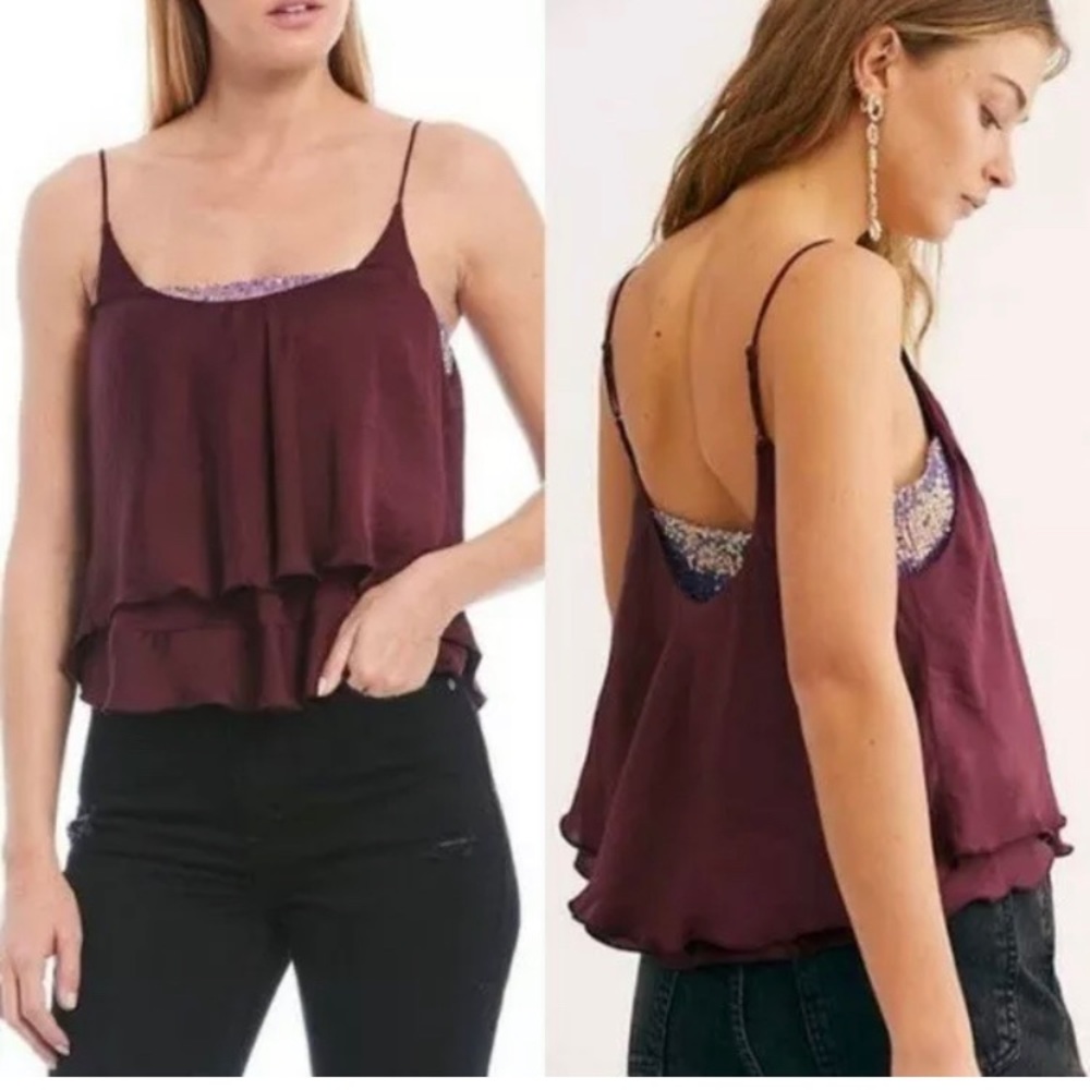 FREE PEOPLE INTIMATELY Layered CAMI Top, Turn It On Billowly Tiered Ruffles